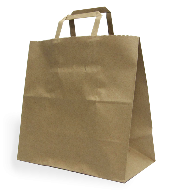 Brown Paper Carry Bag Flat Handle Medium